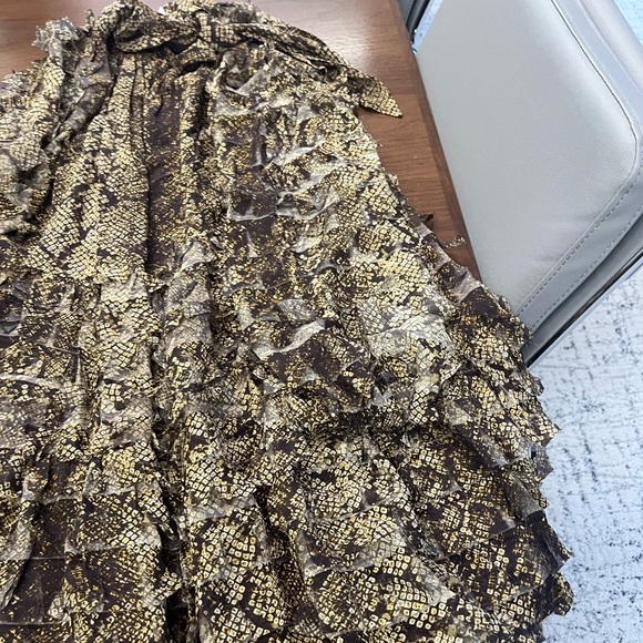 New! Rare ULLA JOHNSON Runway Snakeskin Chiffon Silk Cut-Out Tiered Dress - Picture 13 of 16